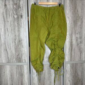 Serrahna Pants Size L Ruched Cotton Lightweight Bohemian Lagenlook Green